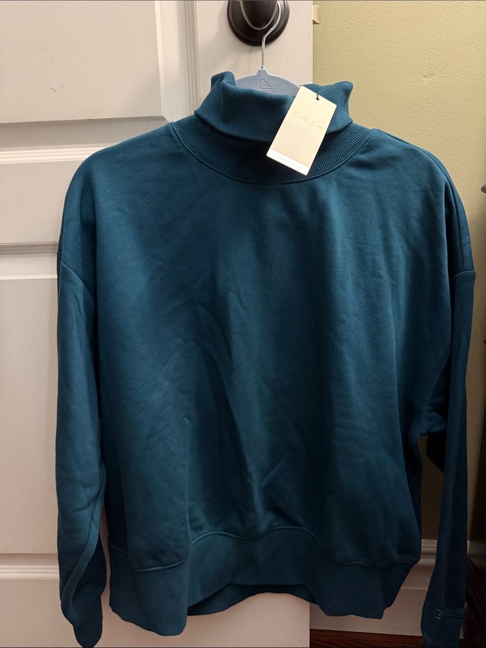 Women's Teal Mock Neck Sweater - Relaxed Cowl Style